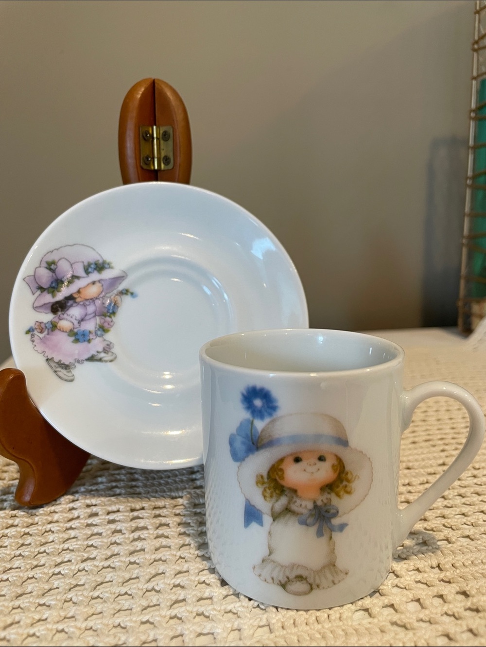 Vintage  Teacup and Saucer - White with Blue Accents- little girl design